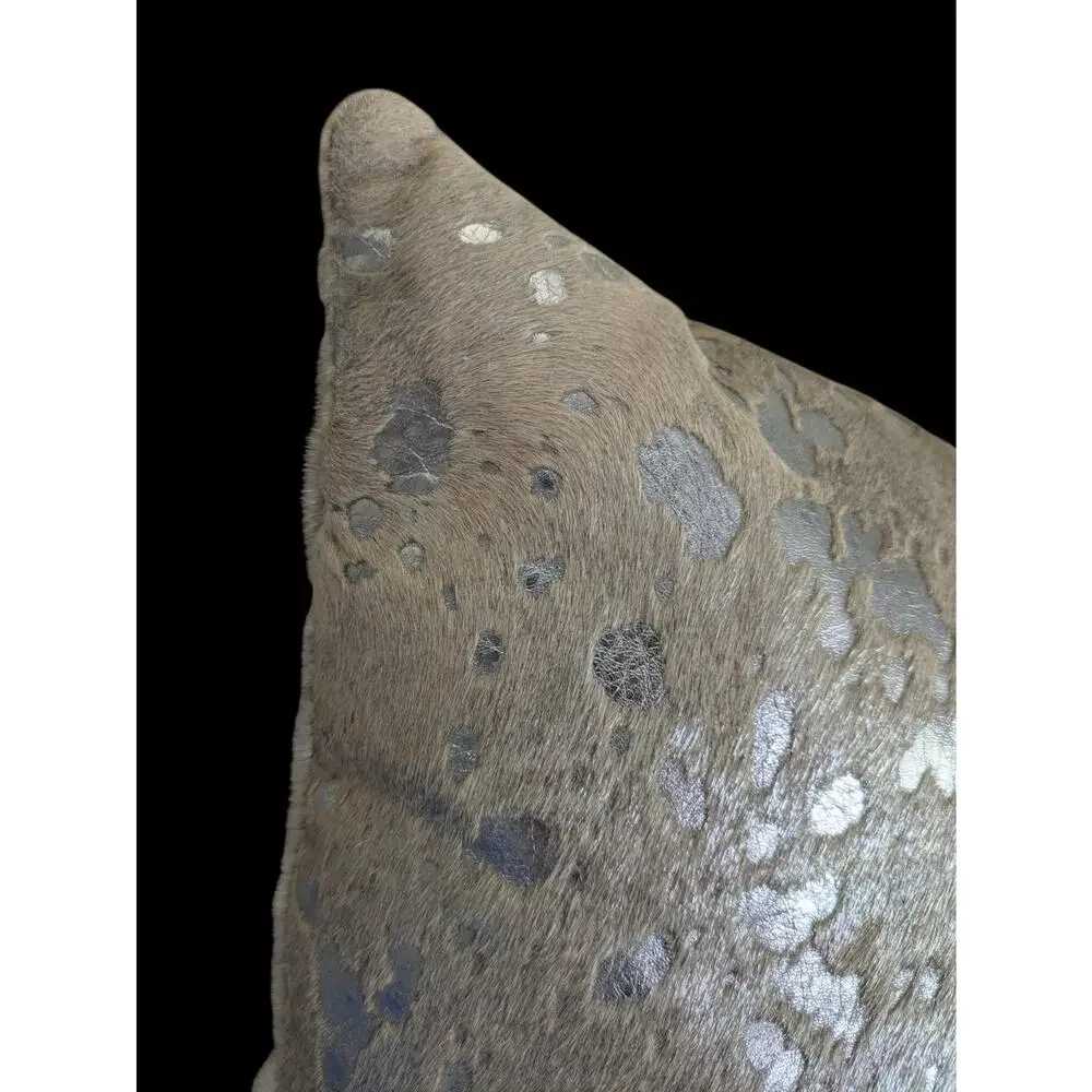 Silver Metallic Cowhide Leather Throw Pillow Decorative Western 19